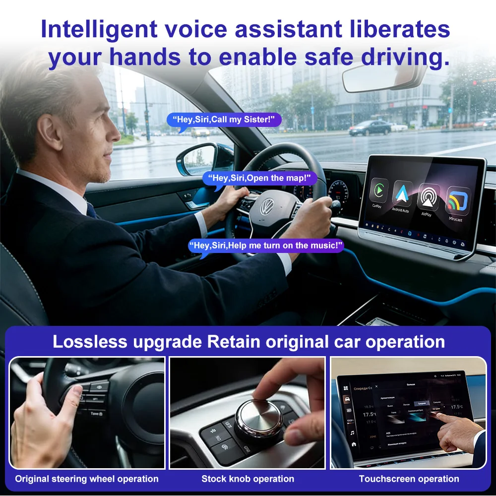 4-in-1 AI Box Wireless CarPlay Android Auto AirPlay Miracast Adapter Convert OEM Wired Car System Auto Connect USB Car Accessory