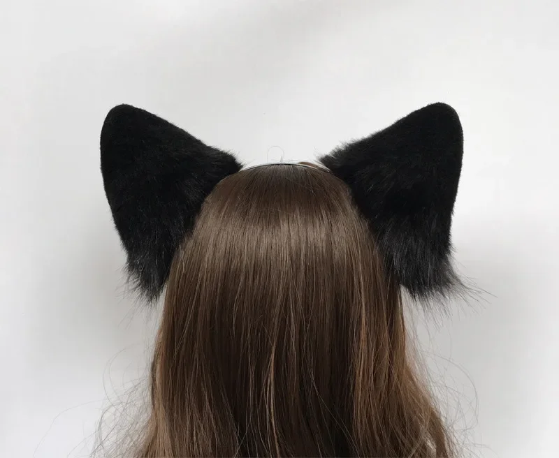 Benutzerdefinierte handgemachte Nachahmung Tier Ohr Lolita Halloween Cosplay Prop Fuchs Hund Katze Ohren Hairhoop schwarz Haarband für Cosplay Prop