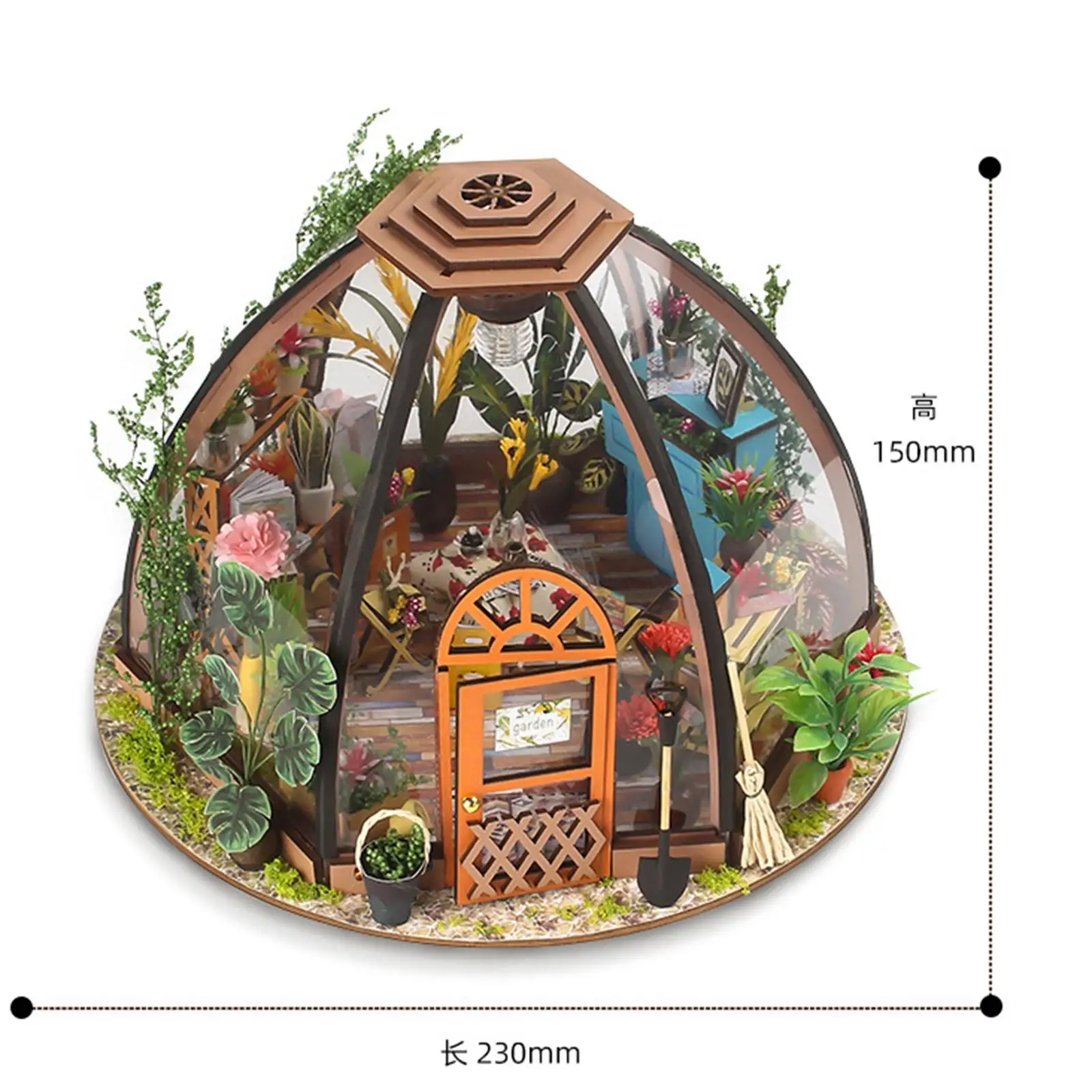 Kreatives handgefertigtes Puppenhaus mit Möbeln, Gartengerät, LED-Licht, Batteriefach, Holzhandwerk, Puppenhaus, Spielzeugtag