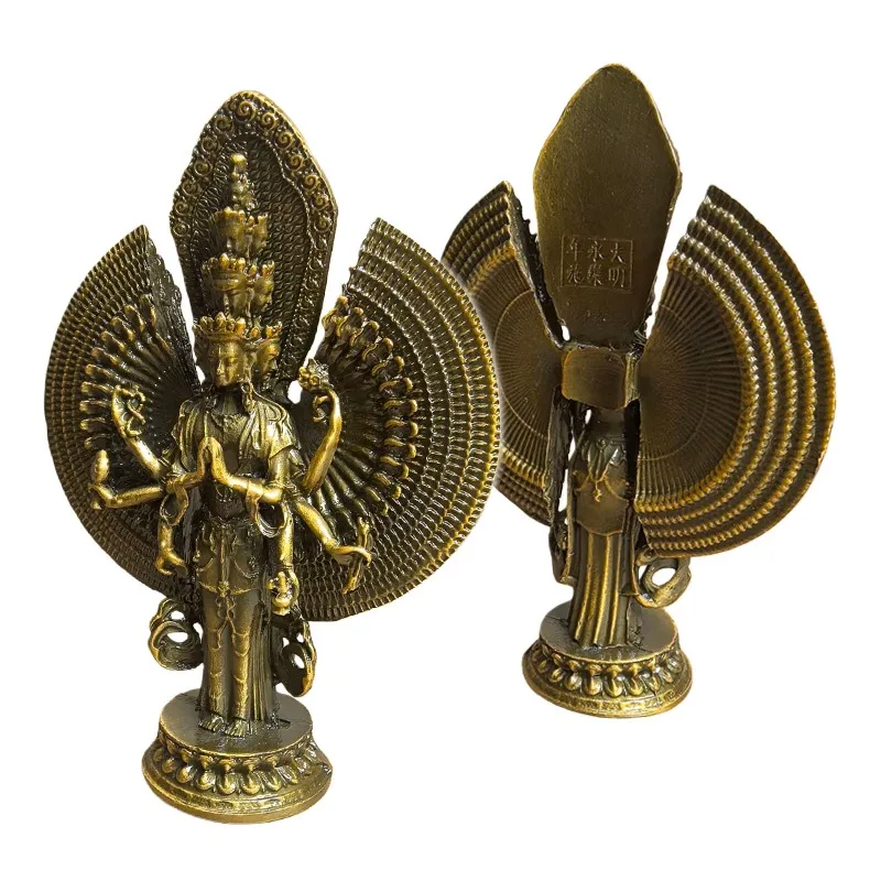 Buddhist Eleven-Faced Thousand-Armed Avalokiteshvara Retro Bronze Statue For Home Worship Display Craft Ornament