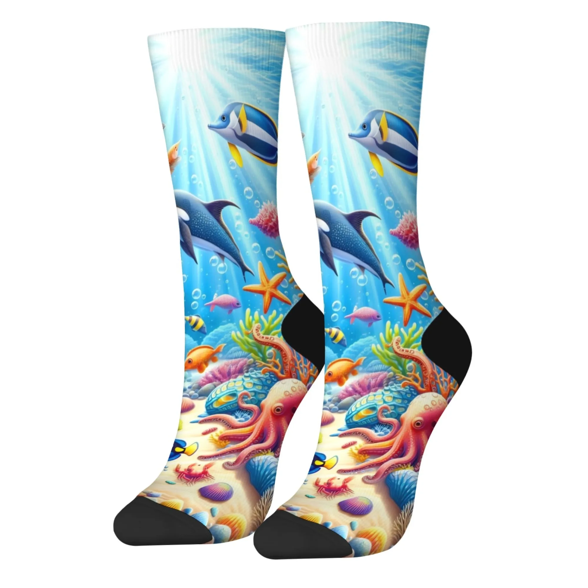 المحيط تحت سطح البحر العالم سعيد الجوارب Harajuku نمط الجدة مضحك الرجال الجوارب للجنسين الجوارب الموضة غير رسمية الكرتون لطيف الجوارب هدية