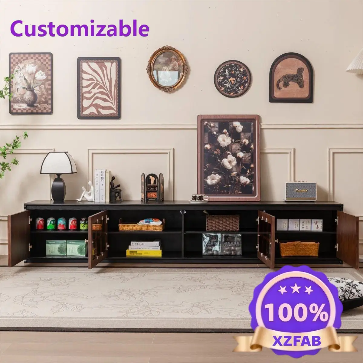 Factory Direct 2026 French retro solid wood TV cabinet antique module combination locker displaycabinet chessboard skeleton