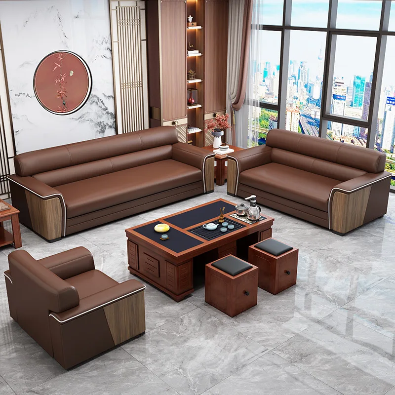 

Simple office sofa meeting business modern Chinese sofa three-person coffee table set