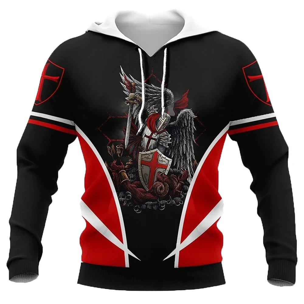

2025 New Design Knight And Cross Graphic 3D Printing Men's Hoodies Autumn Casual Thin Sweatshirt Street Harajuku Y2k Man Clothes