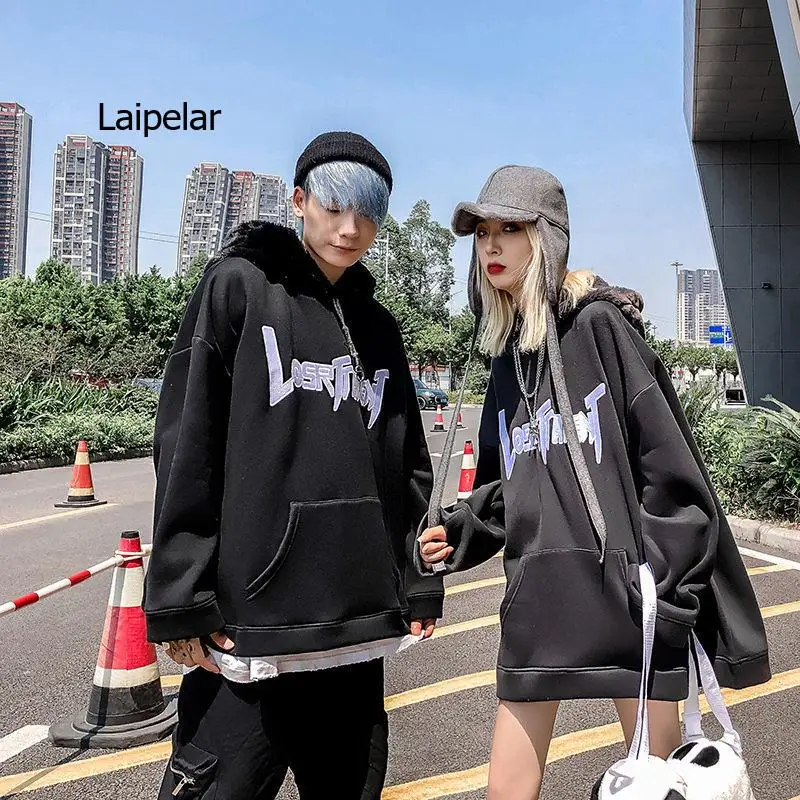 Gothic Harajuku Style Couple Hoodie Sweet Cute Rabbit Ear Pullover Fashio Loose Slim Kawaii Jakcet Black Animal Coat goth Autumn