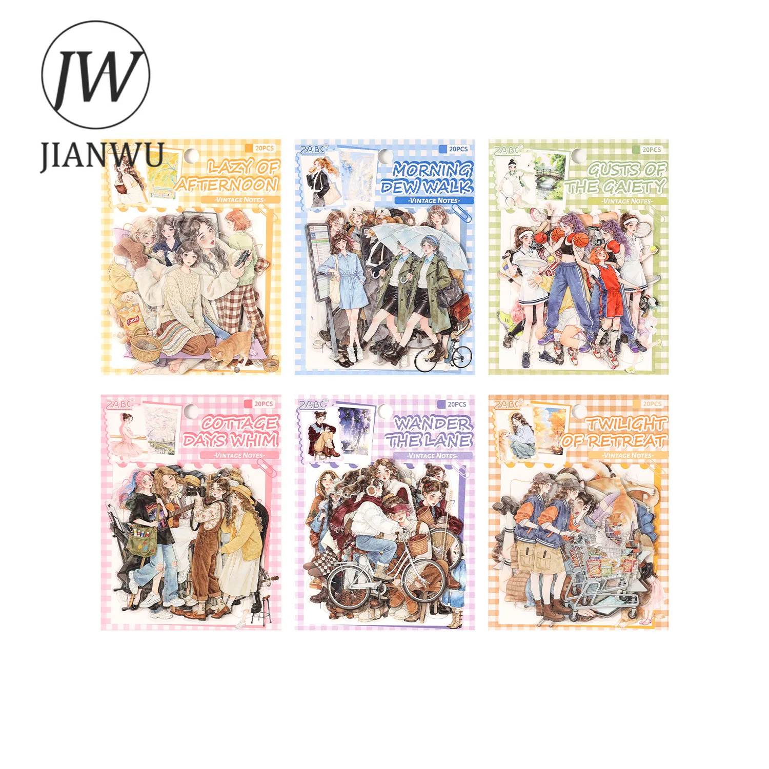 JIANWU Old Time Paper Series Vintage Girl Character Landscape Material Collage PET Sticker Creative DIY Journal Stationery view 5