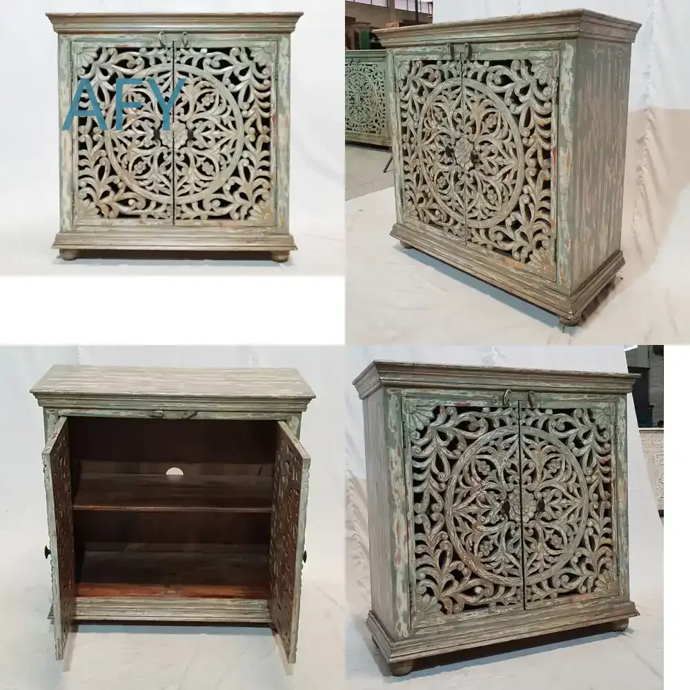 Modern Boho Vintage Convertible Bedside Nightstand for Bedroom Furniture Apartment Living Room Decor Handcrafted Solid Teak