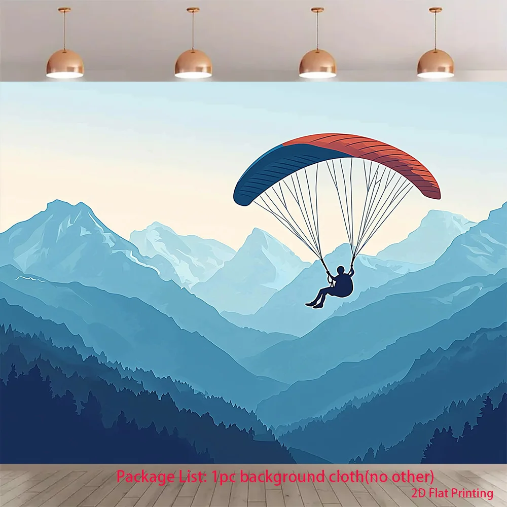Paragliding Silhouette Blue Mountain Range Adventure Tapestry 2D Flat Extreme Sports Wall Hanging for Living Room Bedroom Decor