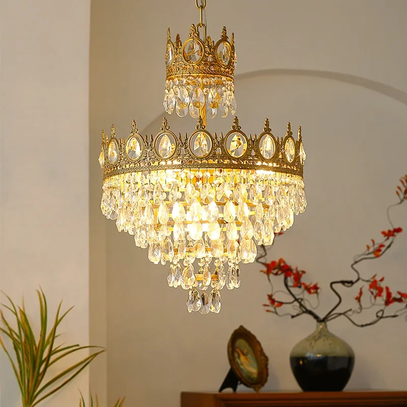 French court retro crown crystal chandelier Light luxury American restaurant bedroom headboard entrance chandelier