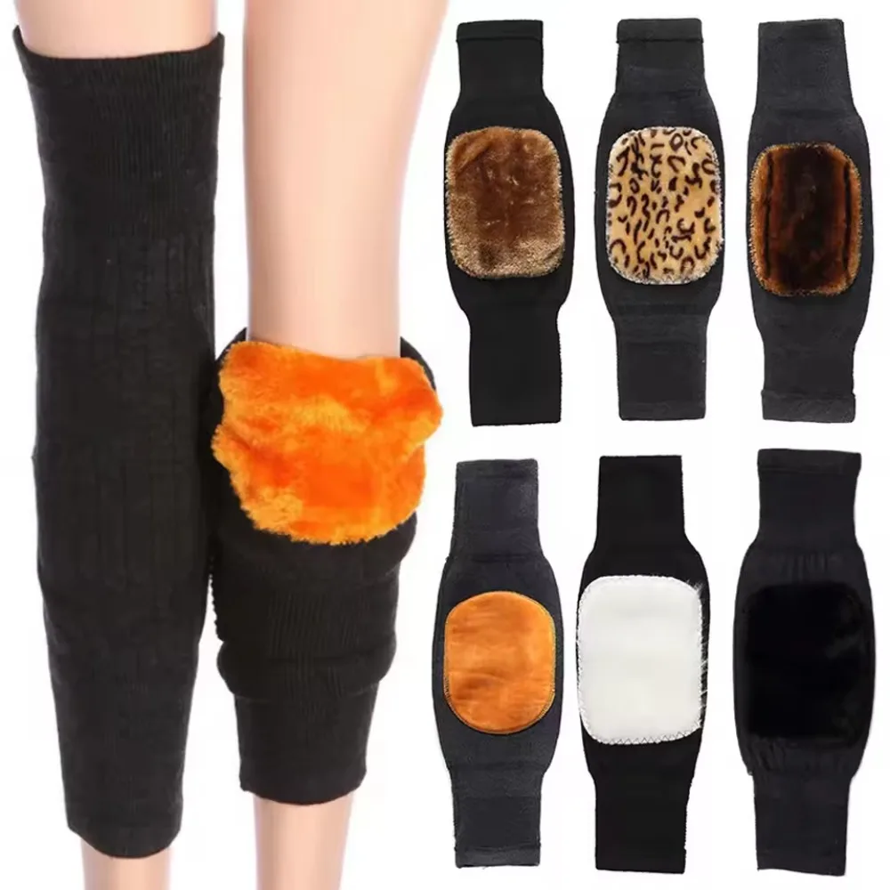 1 Pair Cashmere Knee Pads Winter Warm Men and Women Double Thick Wool Protection Knee Plus Velvet Wind and Cold Protective Gear