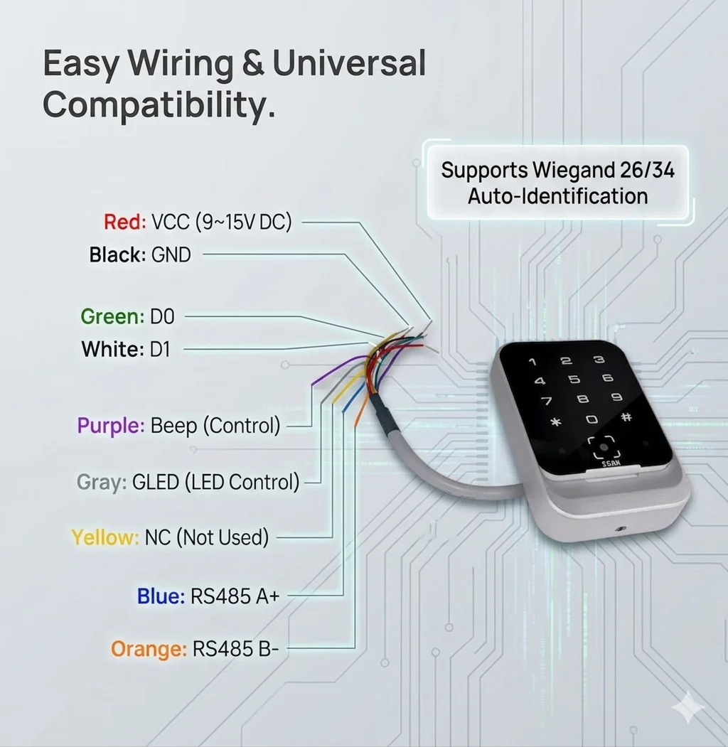 QR600-HK Dynamic QR Code Scanner RFID NFC IC Card Reader Keypad Password Wiegand 26/34 RS485 Waterproof Hotel Visitor Access