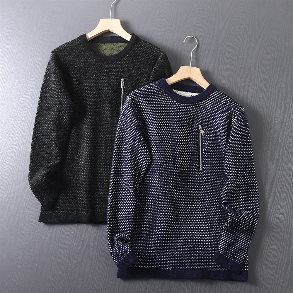 

Вязаный свитер с круглым вырезом из смесового хлопка и шелка, с узором «косичка», зимний мужской, цветной, повседневный, теплый топ