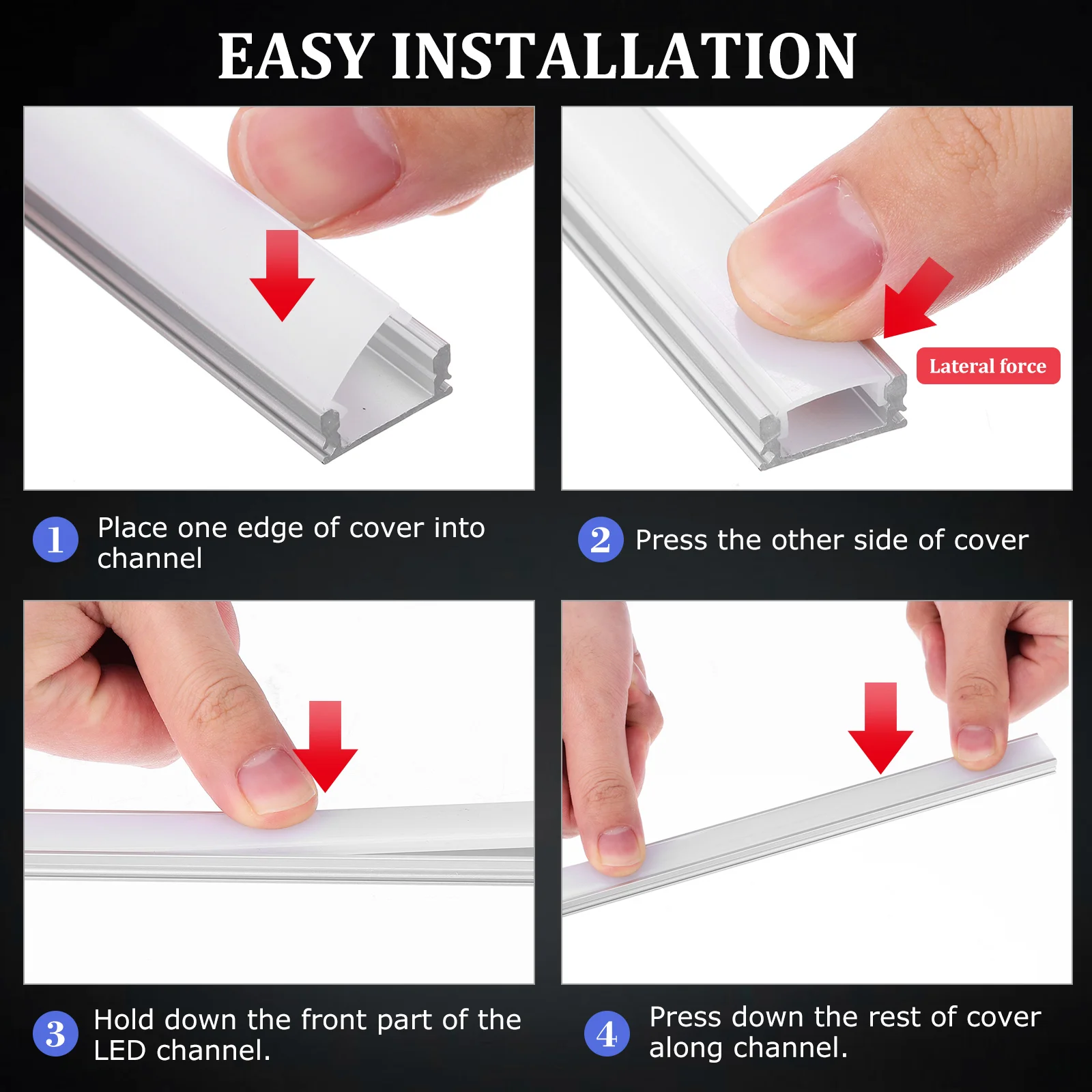 4 Sets Light Housing Strip Lights White Out Tape Aluminum Cover Channel System Adhesive Work