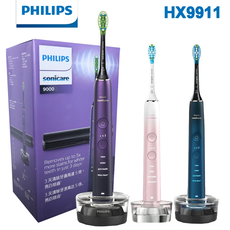Philips HX9911 Electric Toothbrush Diamond Brush Adult Sonic Vibration Toothbrush 4 Modes and 3 Intensity 2 Minute Timer