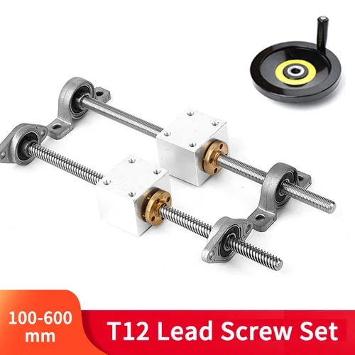 Imagen 1 del producto Tornillo de avance T12 de 12mm de diámetro, tuerca de tornillo Trapezoidal de 2/4/8/12mm, juego de tornillos, volante con soporte de tuerca, soporte Vertical