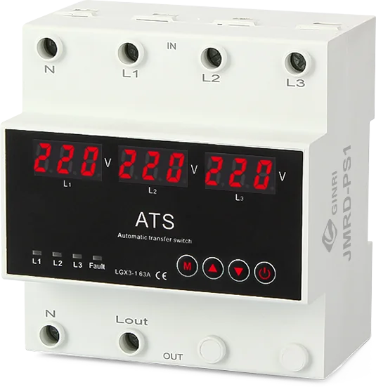 3 مراحل ATS 63a رقمي قابل للتعديل فوق وتحت الجهد الحالي حماية أوتوماتيكية مرحلة تغيير التبديل 3P + N
