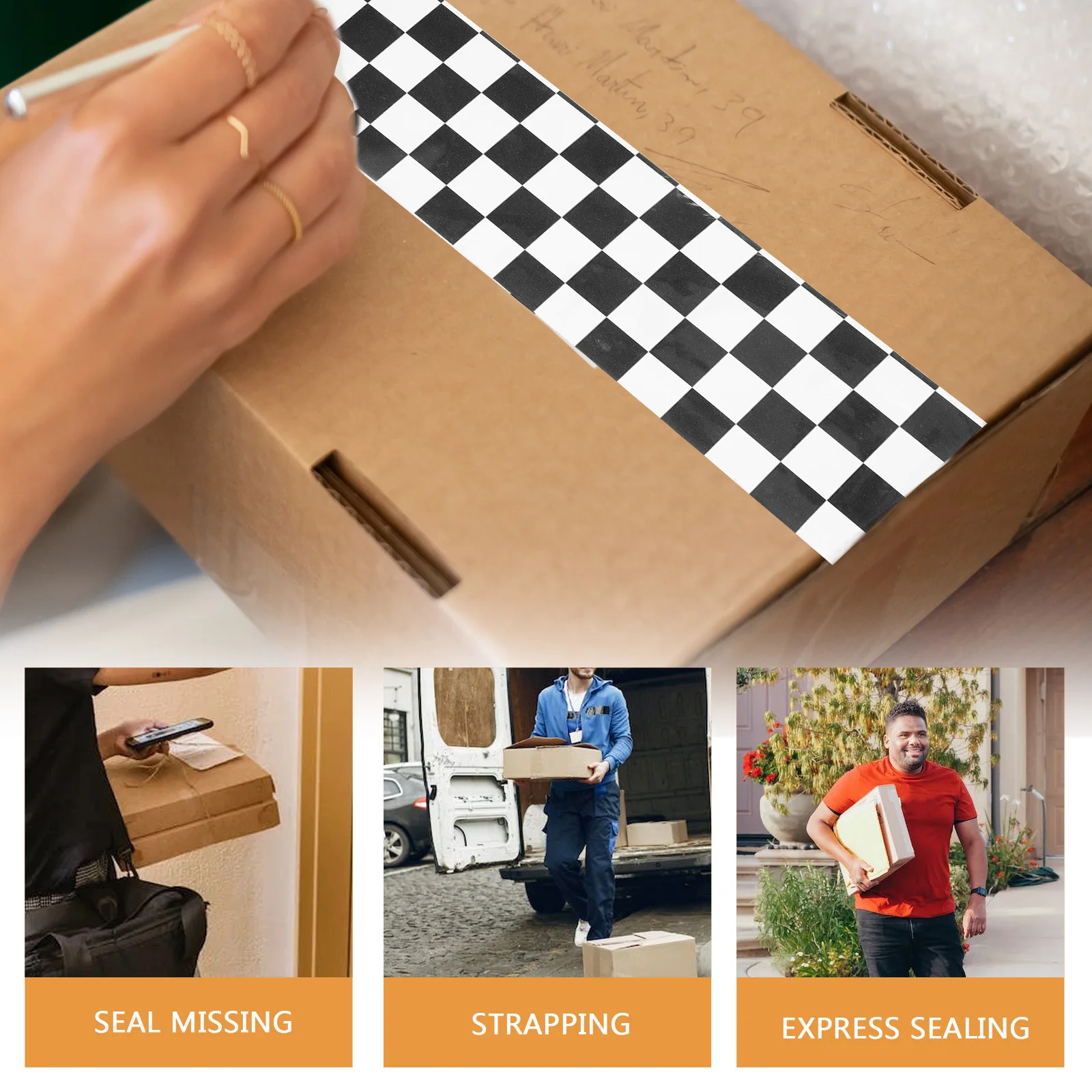 

Black White Checker Tape Sealing Shipping Heavy Duty Goods Packaging Office Duct Tape Practical Retro Design Suitable Gifts