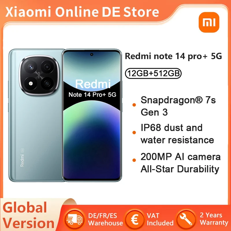 Global Version Xiaom Redmi Note 14 Pro + Plus 5G 12GB 512GB NFC 6.67 ''120Hz AMOLED Display 200MP Camera