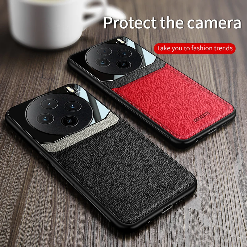 Leather Case for vivo X100s Pro Car Magnetic Holder Plexiglass Silicone Protection Dissipate Heat Phone Cover vivoX100sPro Coque