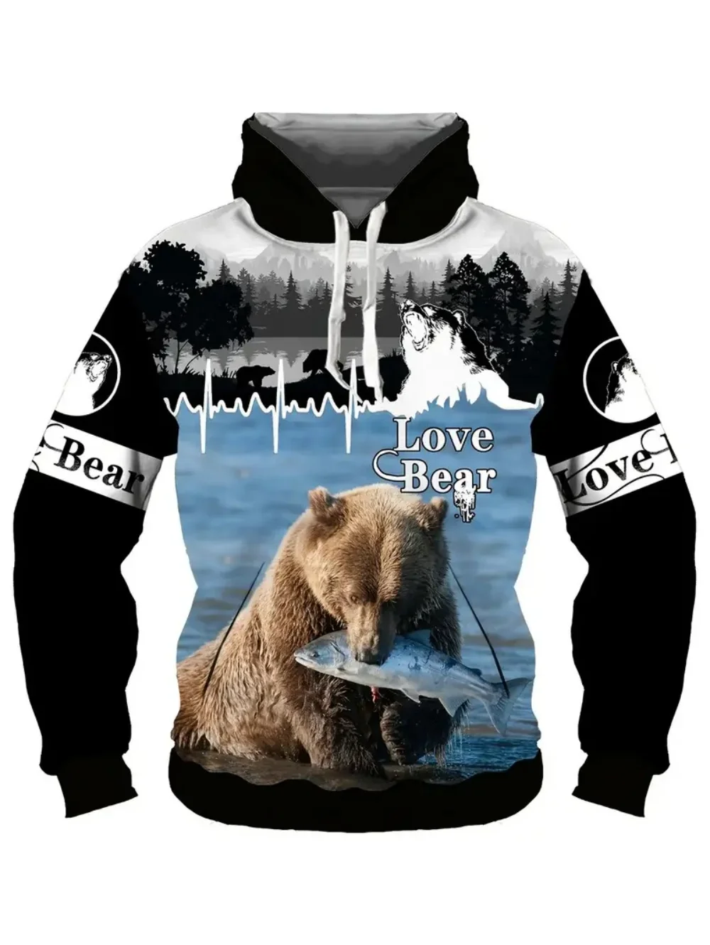 Men's Hoodies Animal Hunting Pattern Autumn Long Sleeve Tops Pullover O-Neck Clothing Outdoor Casual Streetwear Men's Sweatshirt