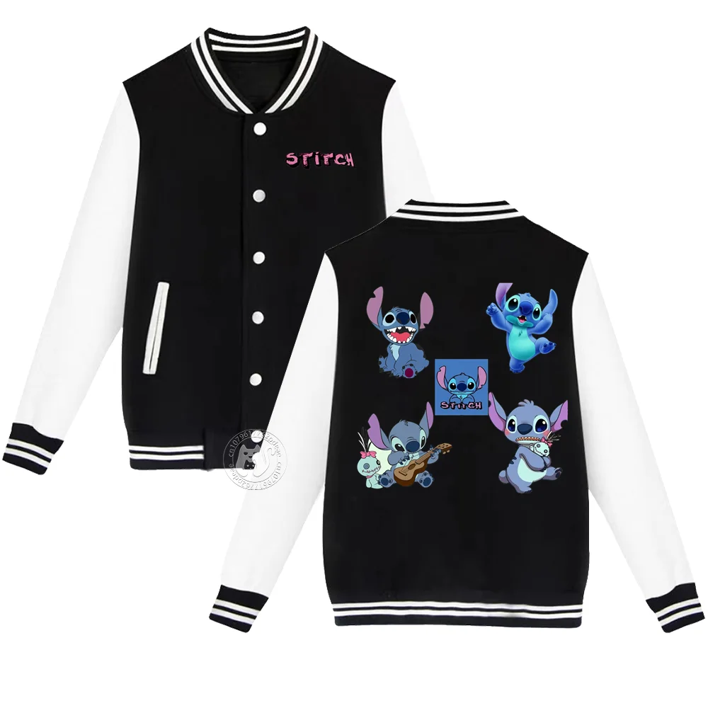 Disney Children\'s little Cartoon Stitch Pattern Printed Student Boys Girls Thick Warm Jacket Jacket Fall Winter baseball uniform