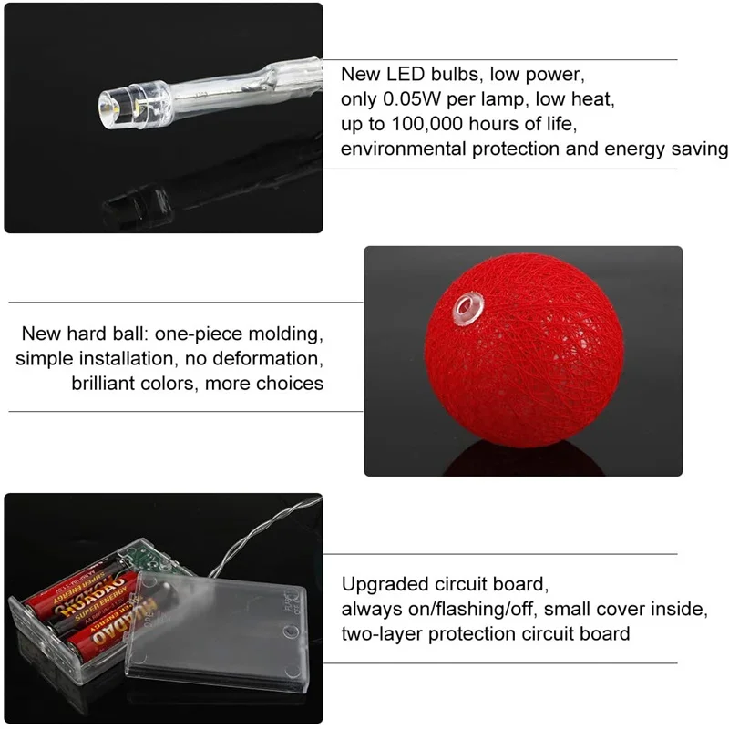 Cotton Ball String Lights USB Battery Operated 6CM Cotton Ball String Light Indoor Decor Lighting for Kids Room Party Wedding
