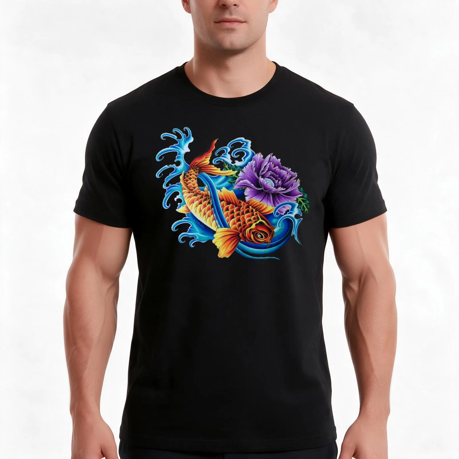 Vivid Koi T-Shirt Summer Casual Cotton Tee Oversized Streetwear Tops Vintage Graphic Print Loose Fit Short Sleeve