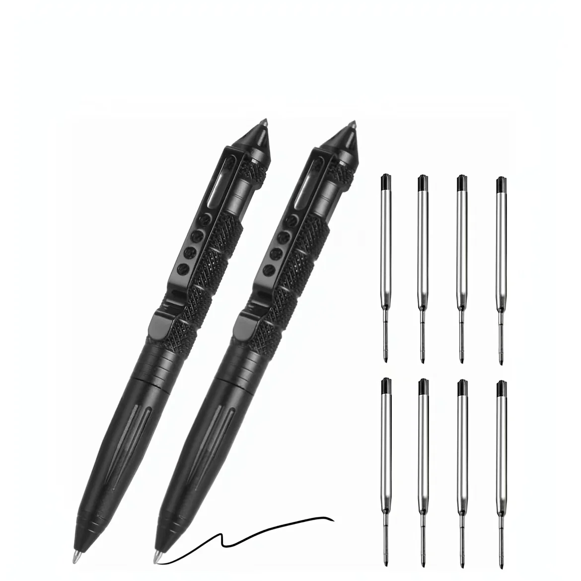 

Tungsten Steel Military Tactical Pen - 2 Pack Emergency Self Defense with 8 Black Ballpoint Refills for Writing, Professional Glass Breaker Pen, Multitool for Father's Day