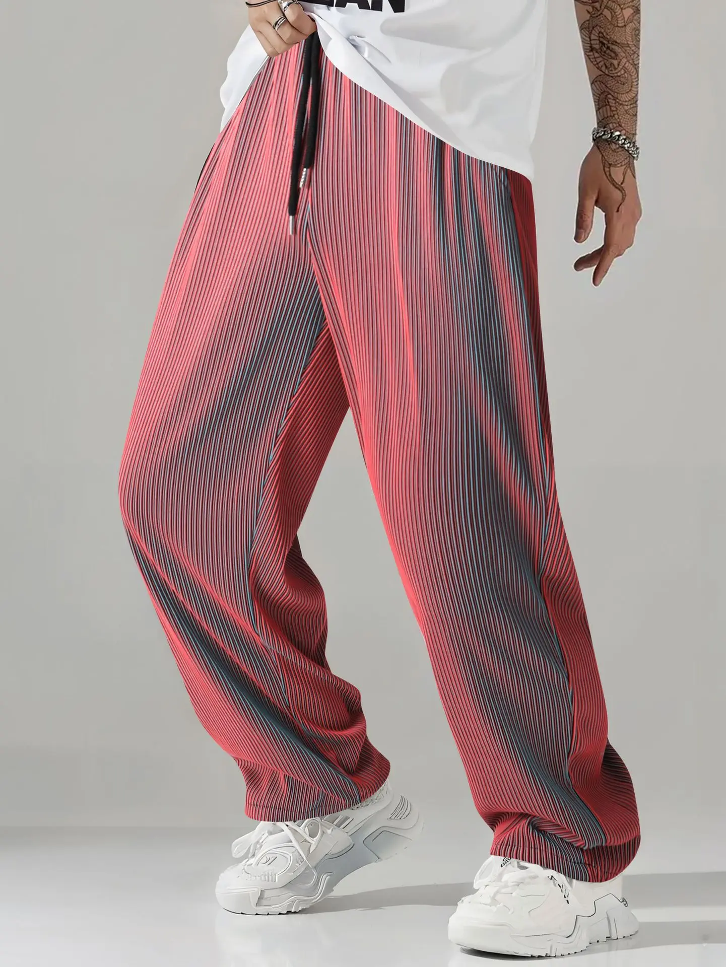 

Men's hip-hop fashion style straight-leg long pants with drawstring pockets and casual straight-leg design