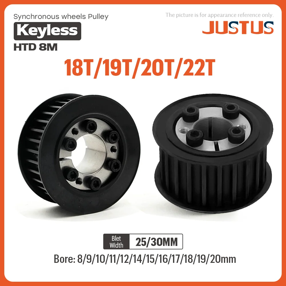 

HTD8M 18T/19T/20T/22T Timing Pulley With Keyless Bushing Bore 8/9/10/11/12-20mm Steel Synchronous Wheel For Width 25/30mm Belt