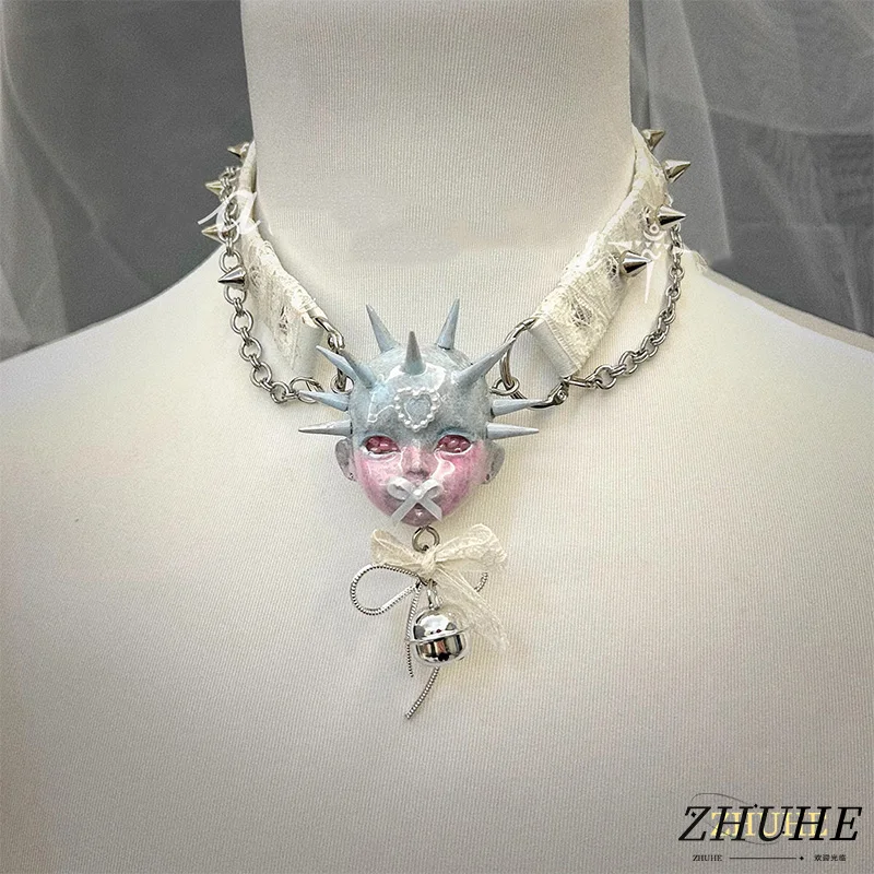

ZHUHE The Bow Doll head Necklace In The New Gothic Style Is A Jewelry Accessory For Both Women And Men As A Party Gift