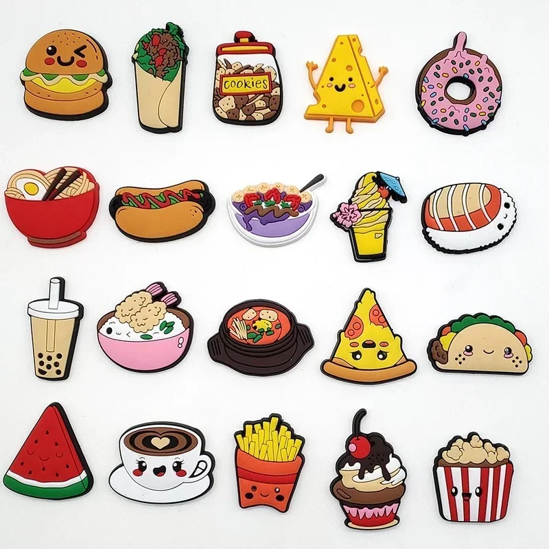 1set Shoe Accessories Milk tea hamburger Fruit snacks ice cream Garden Shoe Buckle Decorations For Croc Jibz Charm Birthday Gift