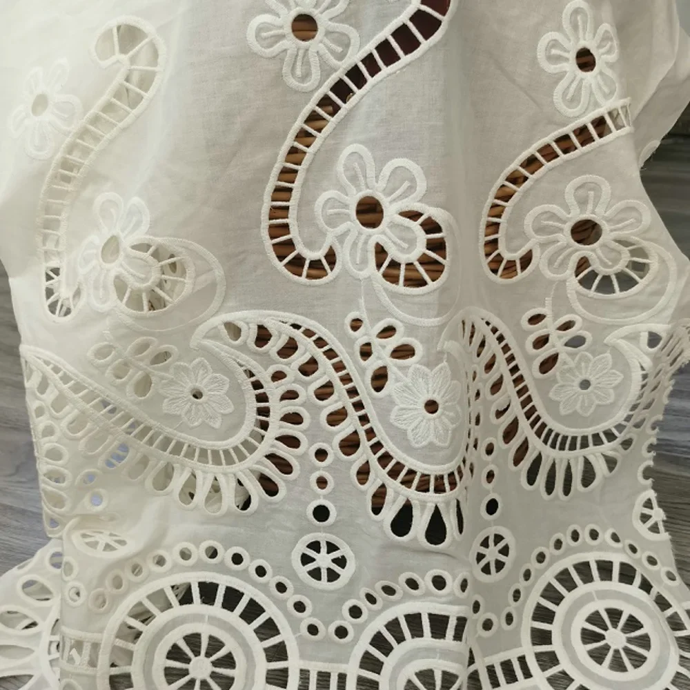 100% Cotton Laser-Cut Lace Embroidered Trim one-sided embroidered fabric for skirt garment sewing and DIY craft design fabric