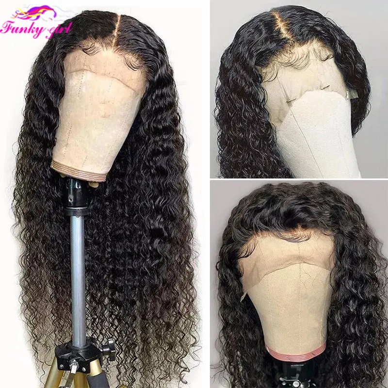 180% Density Deep Wave 13x4 Lace Front Human Hair Wig Curly Wave Lace Frontal Human Hair Wigs For Women Deep Curly Pre Plucked