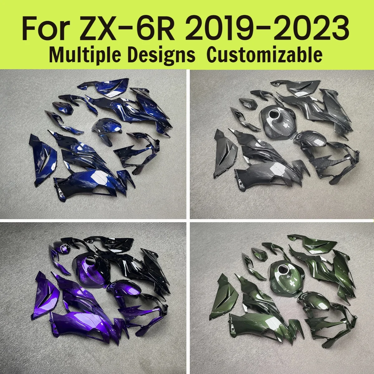 

Комплект обтекателей ZX6R 2019-2023 для мотоцикла Kawasaki ZX 6R 19-23, набор пластиковых обтекателей из ABS-пластика, комплекты обшивки кузова