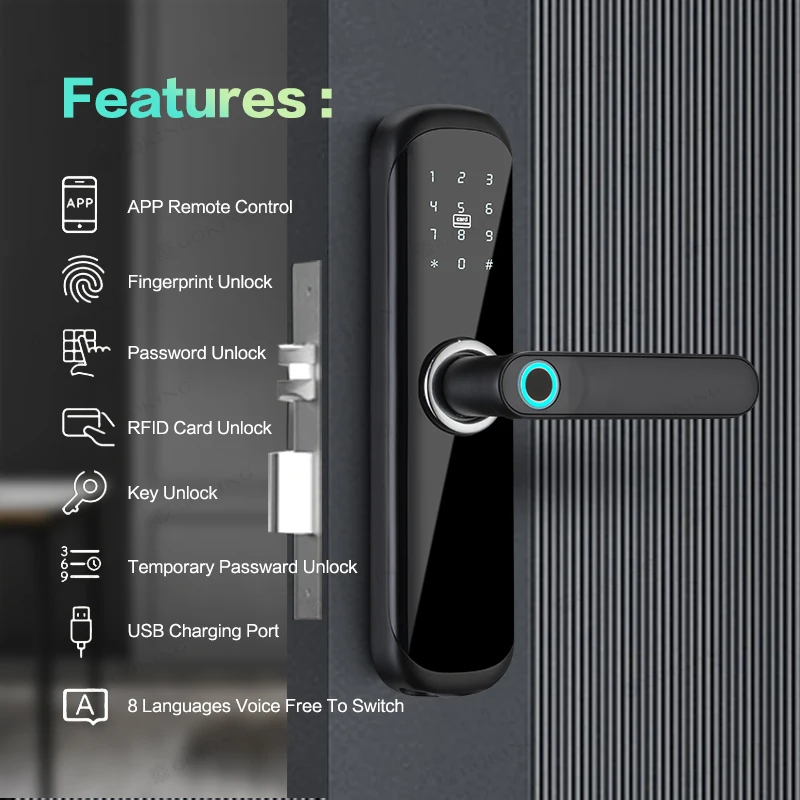 Goking intelligent digital push pull smart door lock hotel digital door lock system with tuya app fingerprint lock rose gold