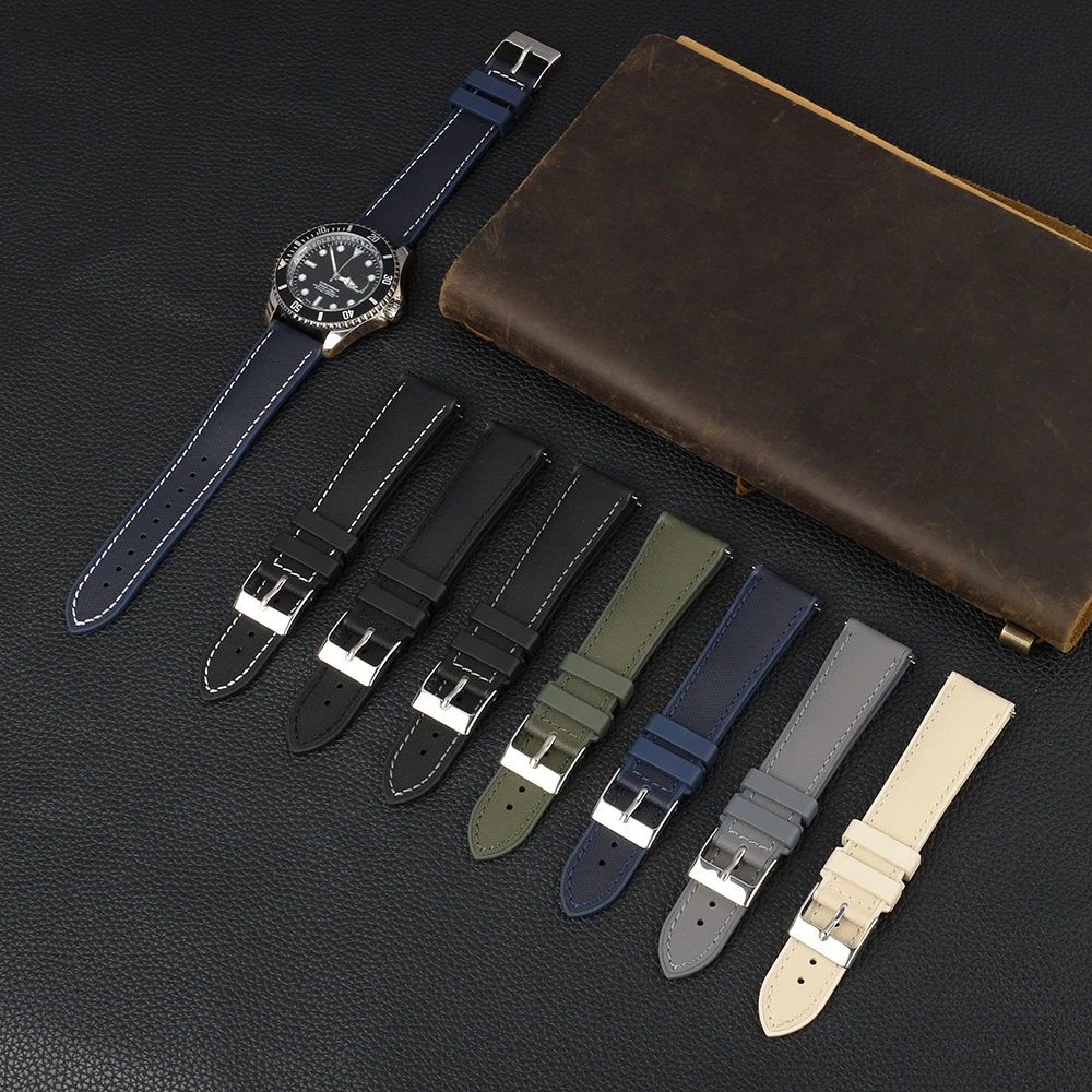 

Premium Sailcloth With Fluororubber Watch Band 20mm 22mm for Omega Blancpain Seiko Divers Handmade Stitching Quick Release Strap