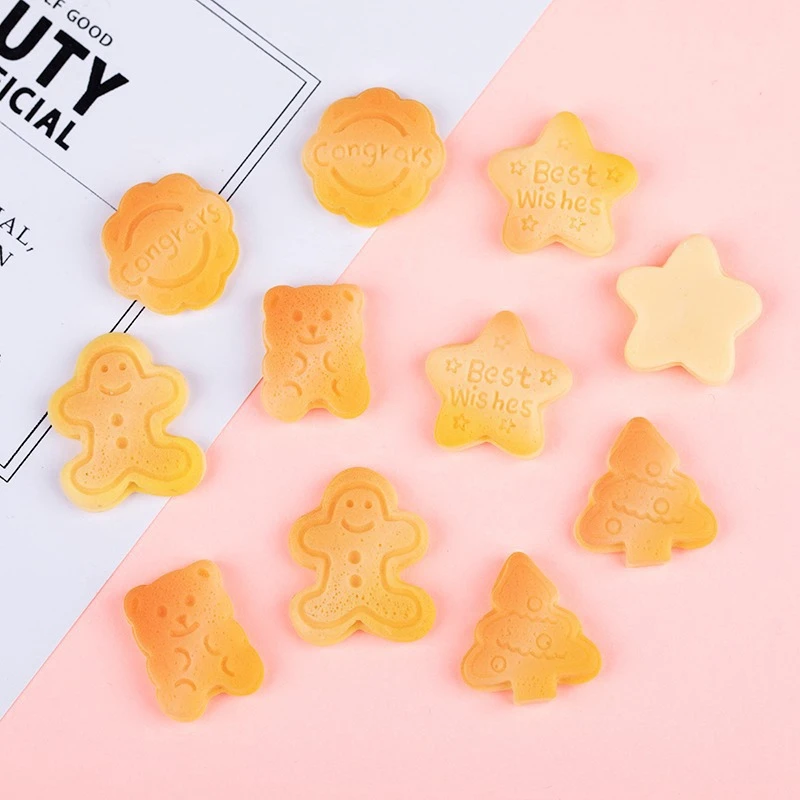 10Pcs New Cute Mini Biscuit Series Resin Crafts Flatback Cabochon Ornament Jewelry Making Nail Hairwear Accessories