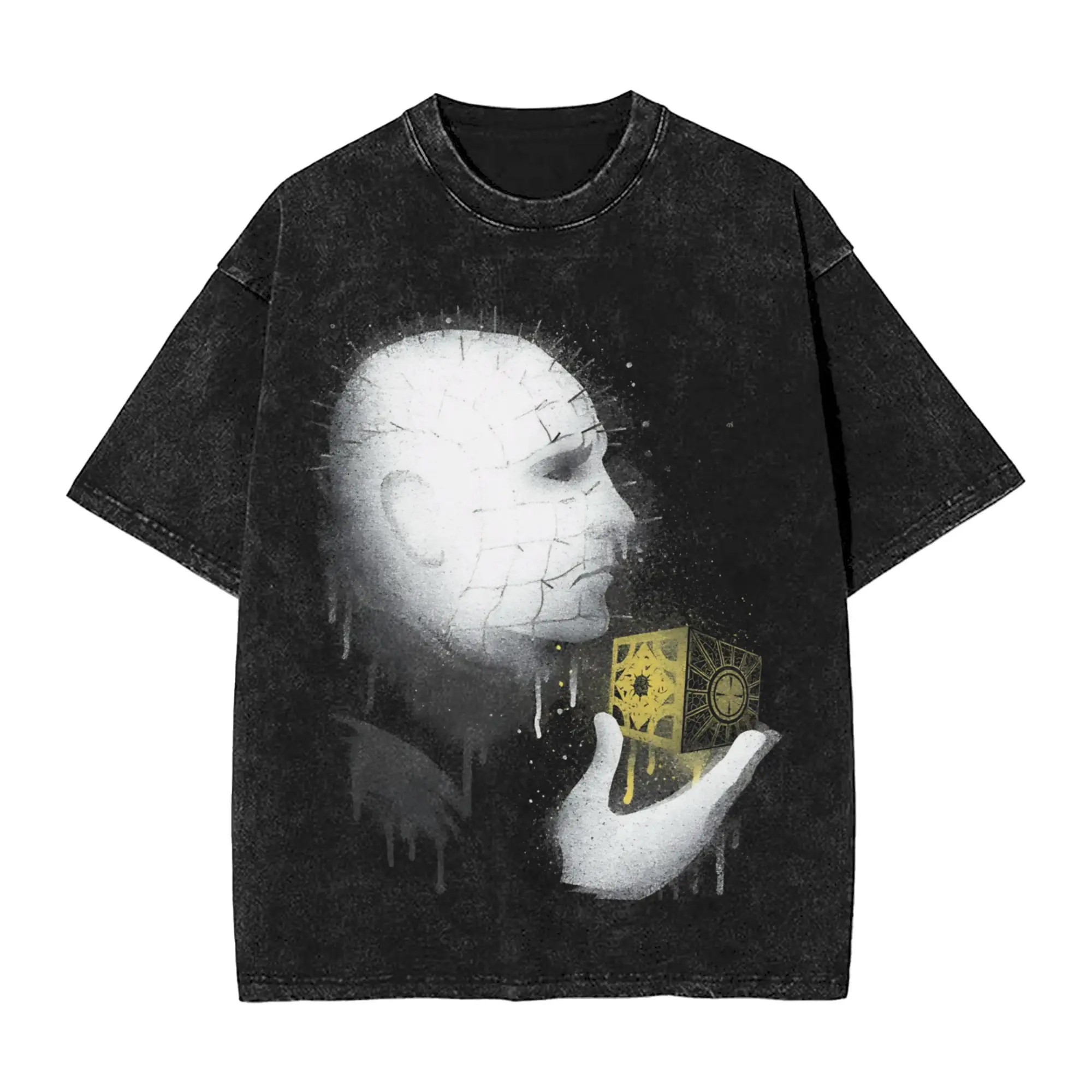Men's T Shirt Hellraiser Horror Movie  Washed T-Shirts Novelty  Summer Tees Y2K Classic Design Cotton Tops Dropshipping