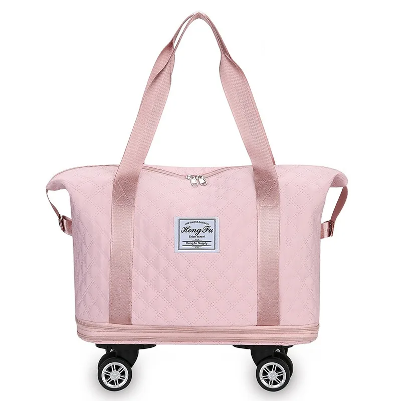 2026 Universal Wheel Travel Large Capacity Dry Wet Separation Rhombus Grid Wheel Expandable Storage Yoga Maternity Fitness Bag