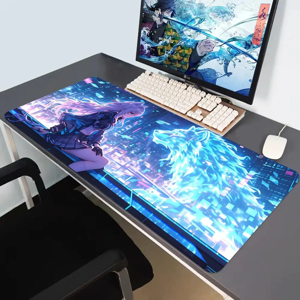 

HYBXAXC Ice Fire Color Anime Sweet Cool Mouse Pad, Pink Lockedge Non-Slip Desk Mat, Student Office Game Decor Mat