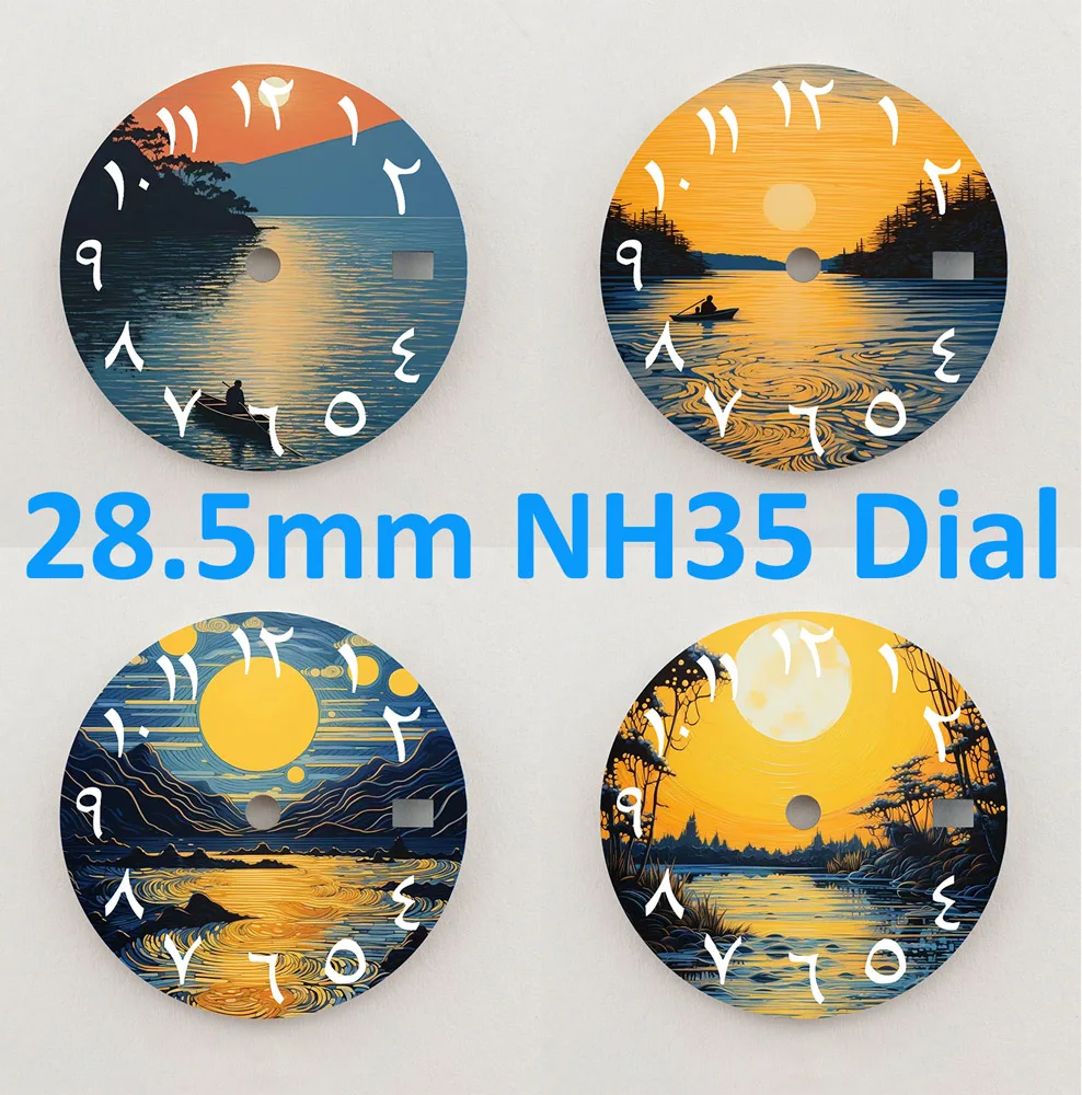 28.5mm Dial NH35 Dial Lake Sunset Series Arabic numeral Dial High-Quality Dial Custom LOGO Suitable For NH35/36 Movemen