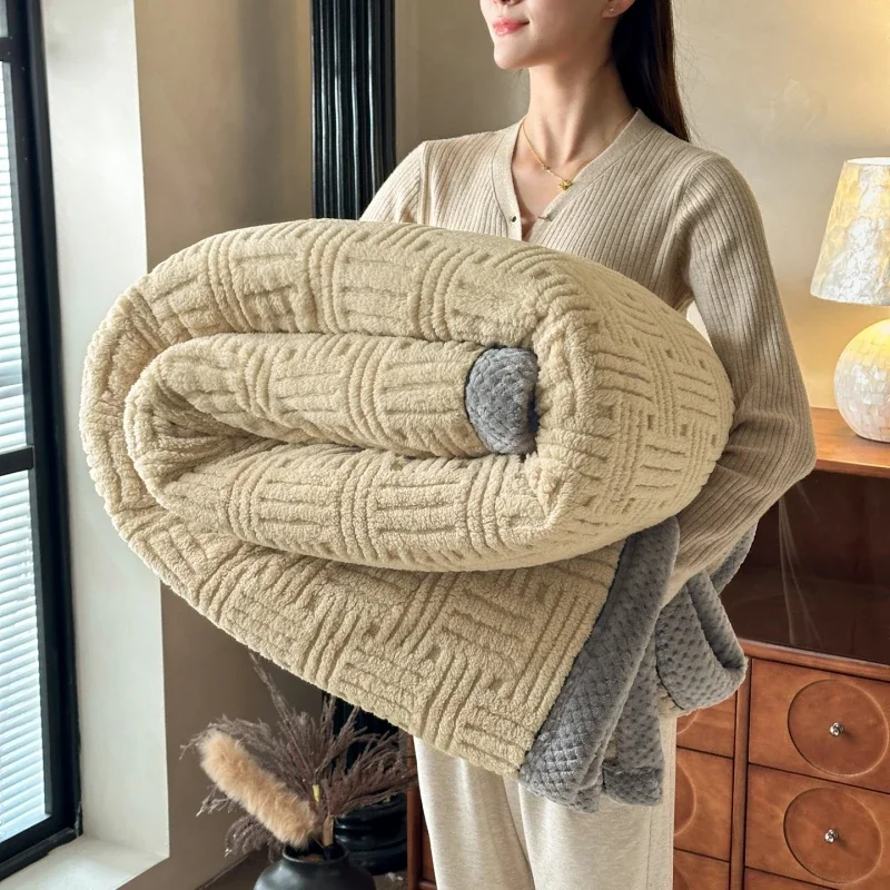 Thick Warm Winter Blankets Weighted Blanket Furry Bedspread on the Bed Fleece Throw Blanket Fluffy Knee Blanket For Sofa Bed