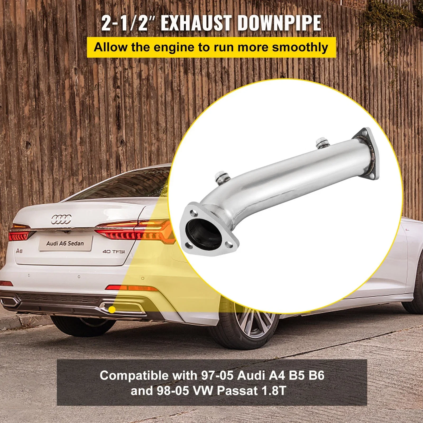 High Flow Downpipe Auspuffkonverterrohr passend für 97–05 Audi A4 B5 B6/Passat 1.8T