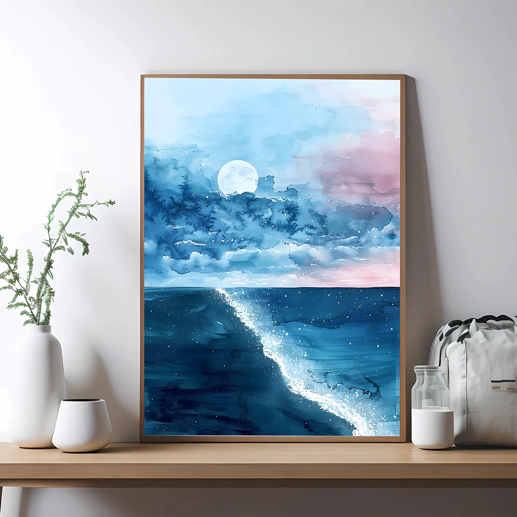 

Watercolor Coastal Mountain Scenery Wall Art Canvas Prints Home Decor Bedroom Living Room Office Modern Boho Abstract Painting