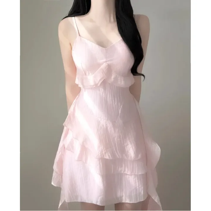 

Gentle Summer New Korean Style V-Neck Strapless Irregular Hem Skirt Women's Fairy Short Dress Cake Skirt Casual Wear