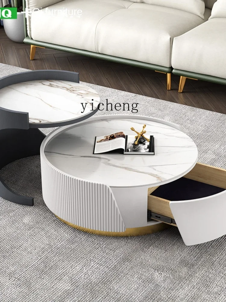 ZC Stone Plate Size round Coffee Table Combination Modern Minimalist High-End Living Room Paint Storage Designer Cabinet