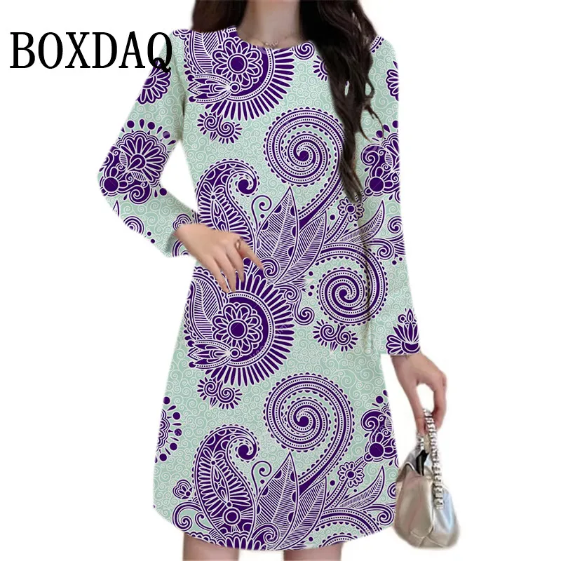 Moda damska Casual Flower Printed Dress Autumn Long Sleeve Clothing New Spring Dresses For Women 2024 Women Loose Mini Dress