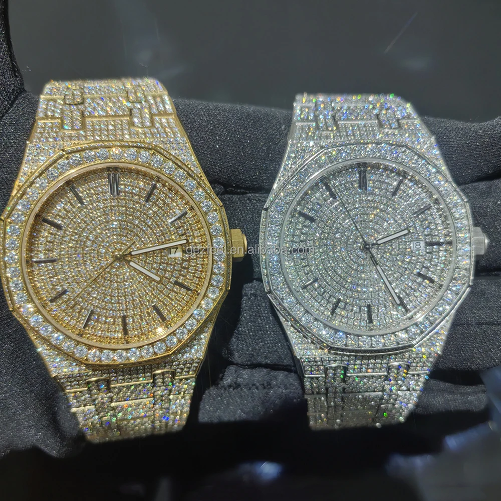 

Bust Down Custom Mechanical Stainless Steel Rose Gold Silver Color Iced Out VVS Moissanite Diamond Watch For Men