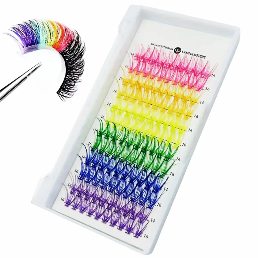 Colored Lash Clusters Individual Lashes D Curl Colorful False Eyelashes,Makeup ball, party use, create personalized makeup